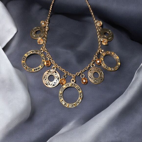 Rose Gold Tone with circles and gems 16-INCH Necklace - Picture 1 of 2